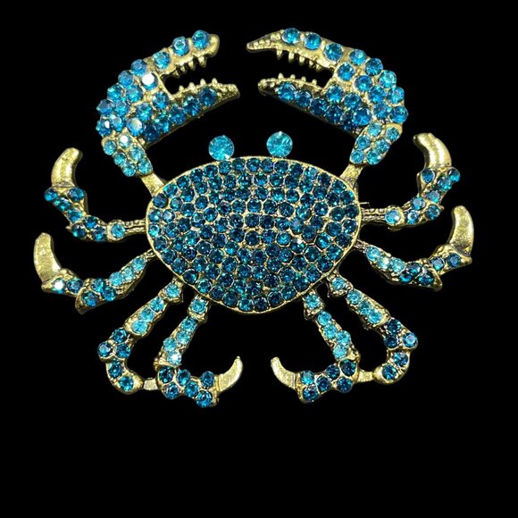 Crab Rhinestone Brooch Pair Nautical Coquette Kawaii Coastal Ocean Statement Pin - Picture 4 of 8